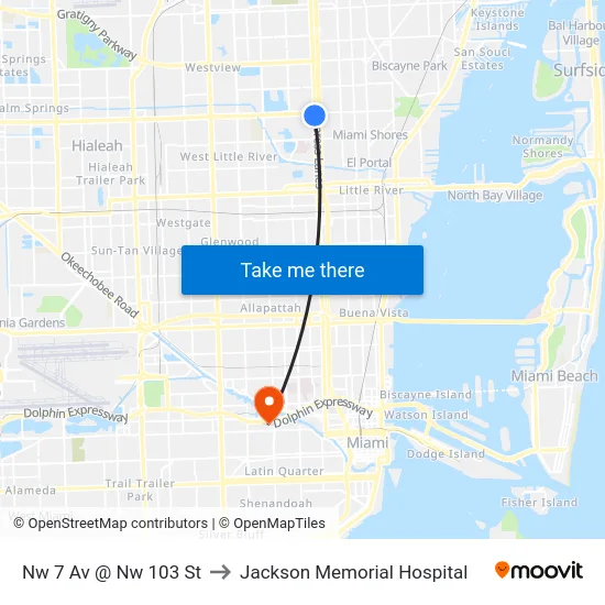Nw 7 Av @ Nw 103 St to Jackson Memorial Hospital map