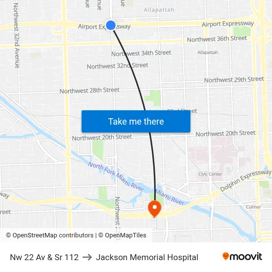 Nw 22 Av & Sr 112 to Jackson Memorial Hospital map