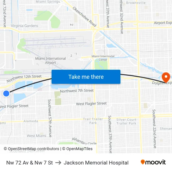 Nw 72 Av & Nw 7 St to Jackson Memorial Hospital map