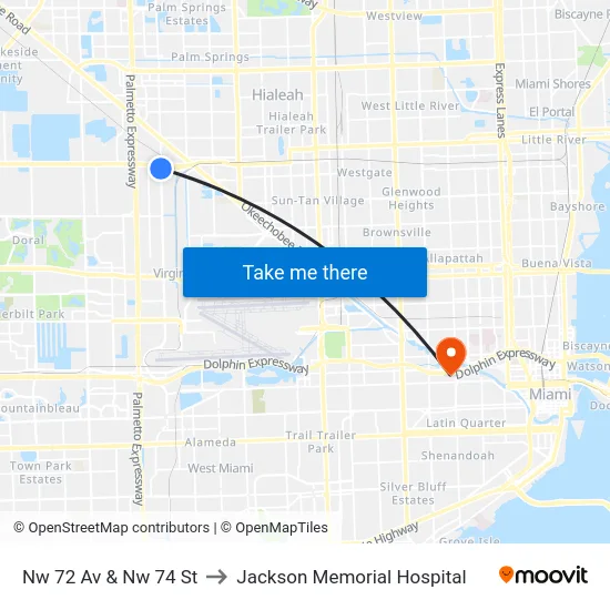 Nw 72 Av & Nw 74 St to Jackson Memorial Hospital map