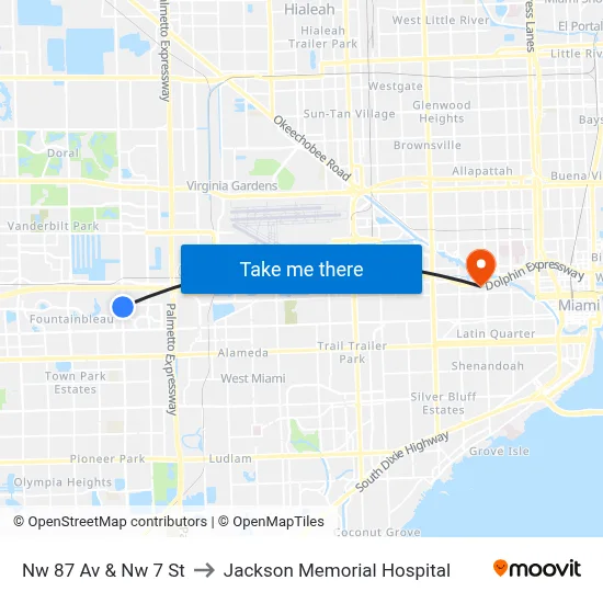 Nw 87 Av & Nw 7 St to Jackson Memorial Hospital map