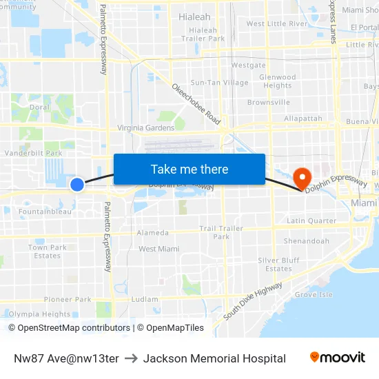 Nw87 Ave@nw13ter to Jackson Memorial Hospital map