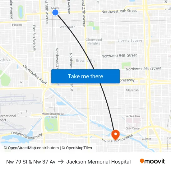 Nw 79 St & Nw 37 Av to Jackson Memorial Hospital map