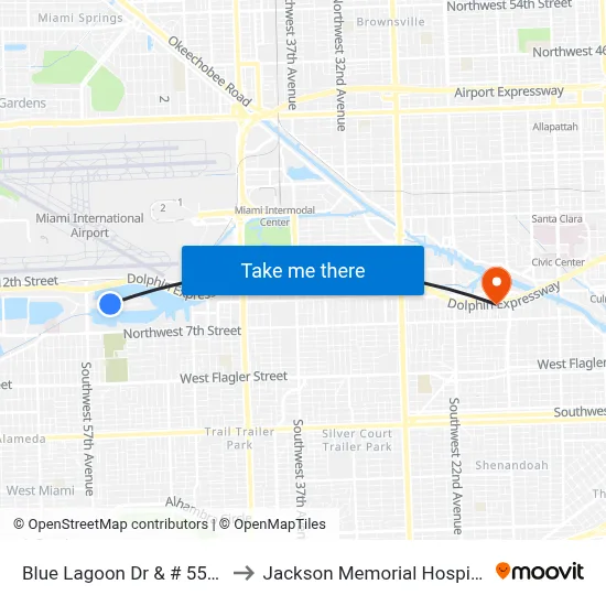 Blue Lagoon Dr & # 5500 to Jackson Memorial Hospital map