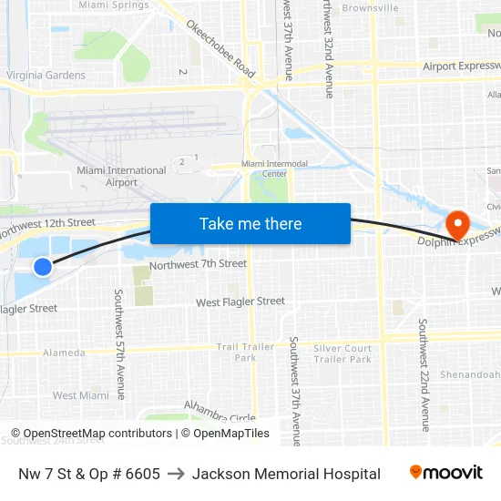 Nw 7 St & Op # 6605 to Jackson Memorial Hospital map