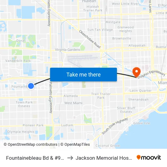Fountainebleau Bd & #9110 to Jackson Memorial Hospital map