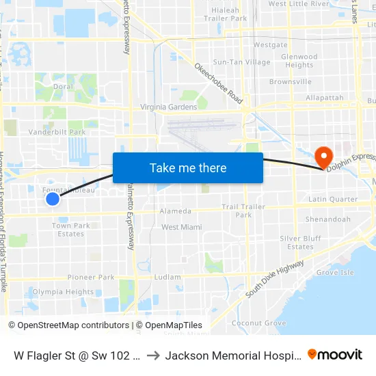 W Flagler St @ Sw 102 Av to Jackson Memorial Hospital map