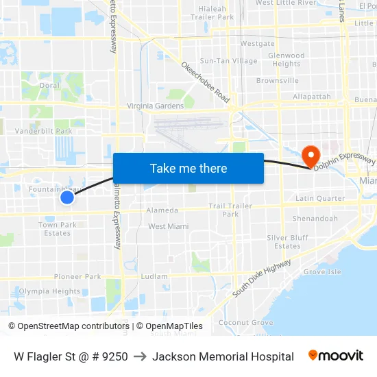 W Flagler St @ # 9250 to Jackson Memorial Hospital map