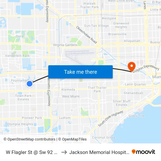 W Flagler St @ Sw 92 Av to Jackson Memorial Hospital map