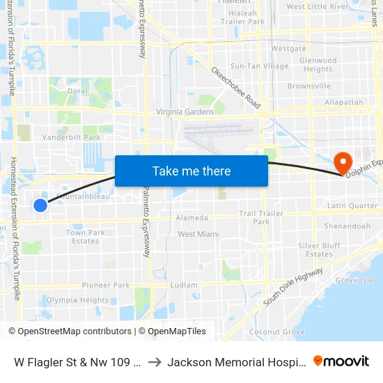 W Flagler St & Nw 109 Av to Jackson Memorial Hospital map