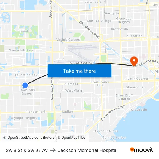 Sw 8 St & Sw 97 Av to Jackson Memorial Hospital map