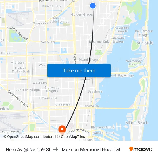 Ne 6 Av @ Ne 159 St to Jackson Memorial Hospital map