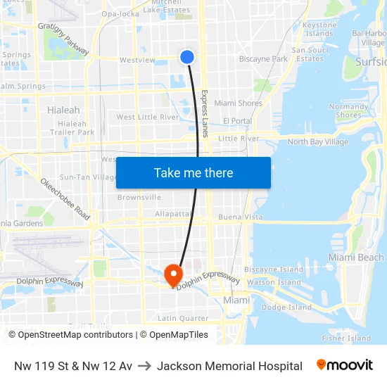 Nw 119 St & Nw 12 Av to Jackson Memorial Hospital map