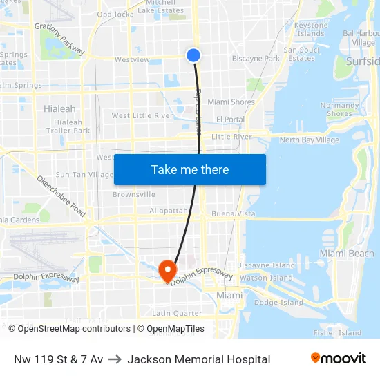 Nw 119 St & 7 Av to Jackson Memorial Hospital map