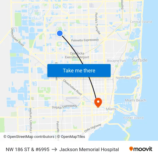 Nw 186 St & #6995 to Jackson Memorial Hospital map