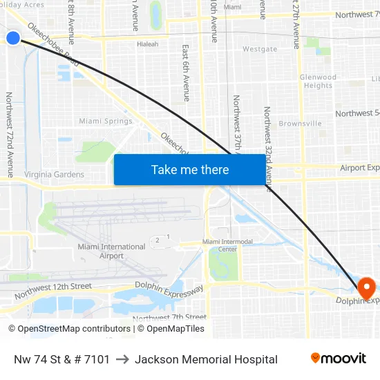 Nw 74 St & # 7101 to Jackson Memorial Hospital map