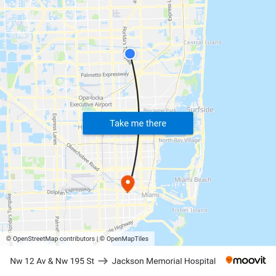 Nw 12 Av & Nw 195 St to Jackson Memorial Hospital map