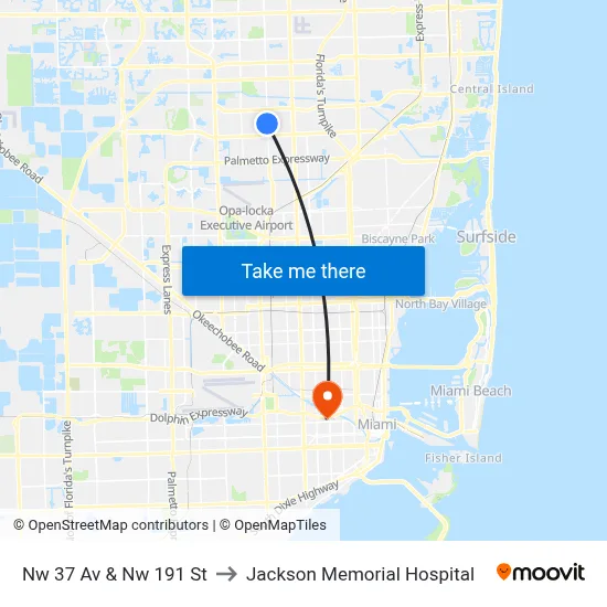 Nw 37 Av & Nw 191 St to Jackson Memorial Hospital map