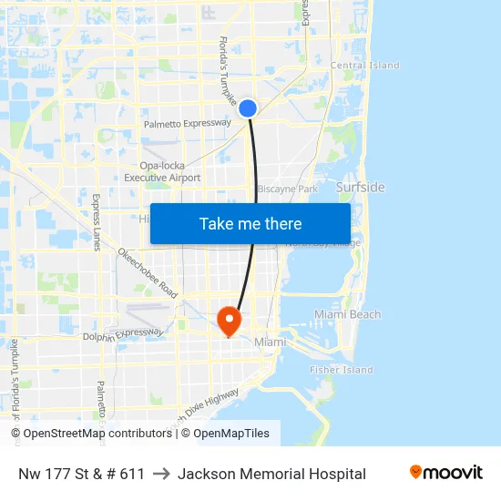 Nw 177 St & # 611 to Jackson Memorial Hospital map
