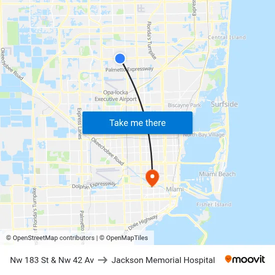 Nw 183 St & Nw 42 Av to Jackson Memorial Hospital map
