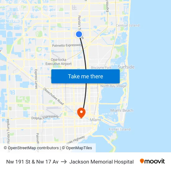 Nw 191 St & Nw 17 Av to Jackson Memorial Hospital map