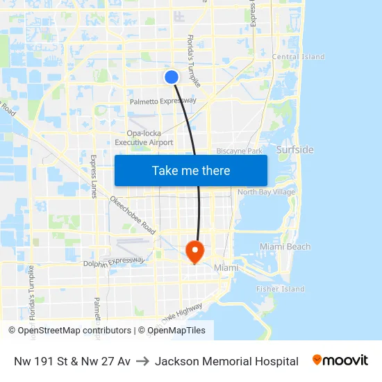 Nw 191 St & Nw 27 Av to Jackson Memorial Hospital map