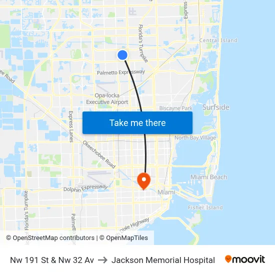 Nw 191 St & Nw 32 Av to Jackson Memorial Hospital map