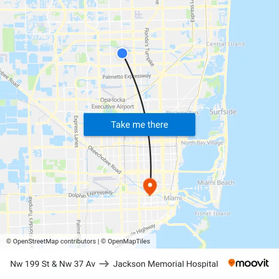 Nw 199 St & Nw 37 Av to Jackson Memorial Hospital map