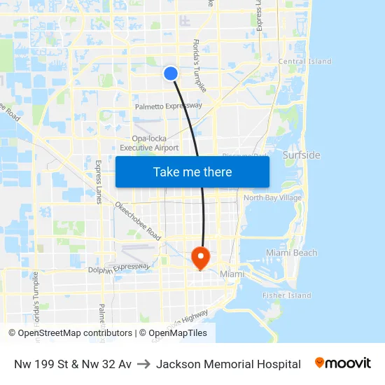 Nw 199 St & Nw 32 Av to Jackson Memorial Hospital map