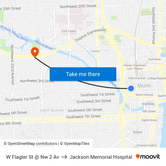 W Flagler St @ Nw 2 Av to Jackson Memorial Hospital map