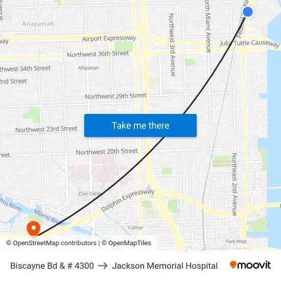 Biscayne Bd & # 4300 to Jackson Memorial Hospital map