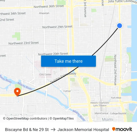 Biscayne Bd & Ne 29 St to Jackson Memorial Hospital map