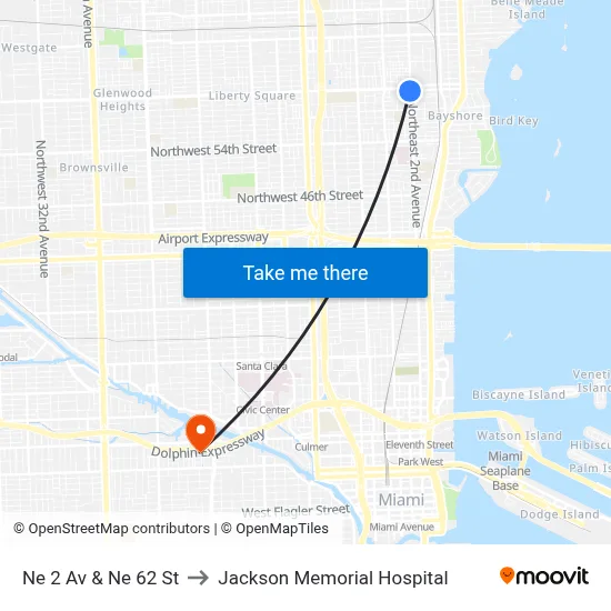 Ne 2 Av & Ne 62 St to Jackson Memorial Hospital map