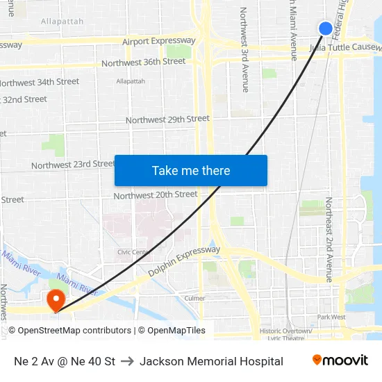 Ne 2 Av @ Ne 40 St to Jackson Memorial Hospital map