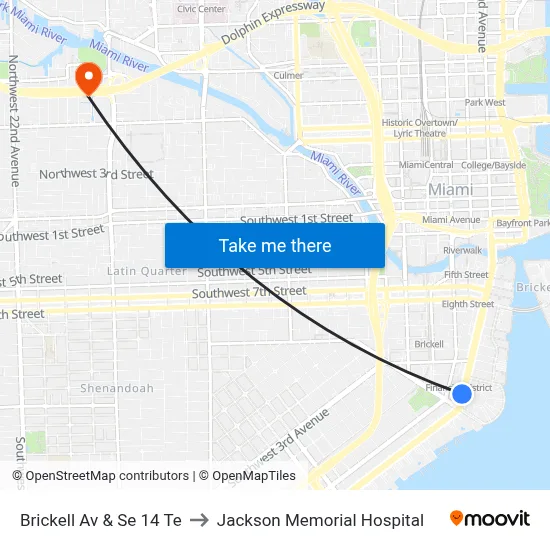 Brickell Av & Se 14 Te to Jackson Memorial Hospital map