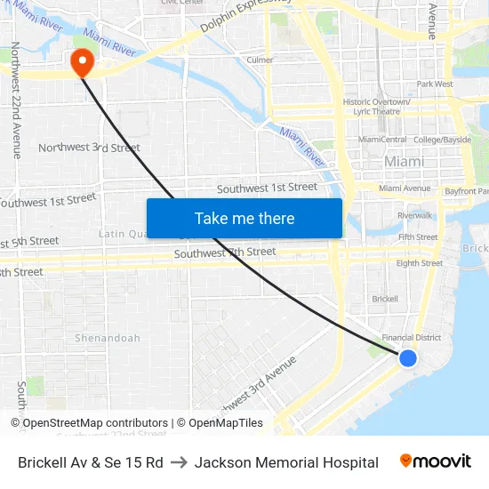 Brickell Av & Se 15 Rd to Jackson Memorial Hospital map