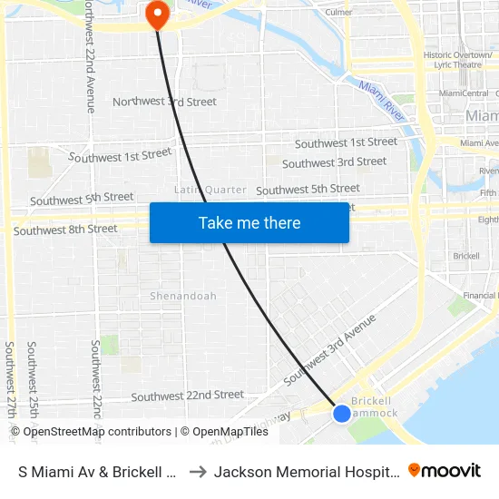 S Miami Av & Brickell Av to Jackson Memorial Hospital map