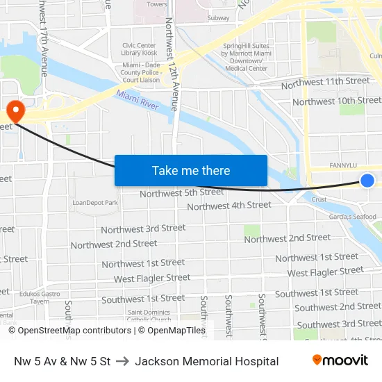 Nw 5 Av & Nw 5 St to Jackson Memorial Hospital map