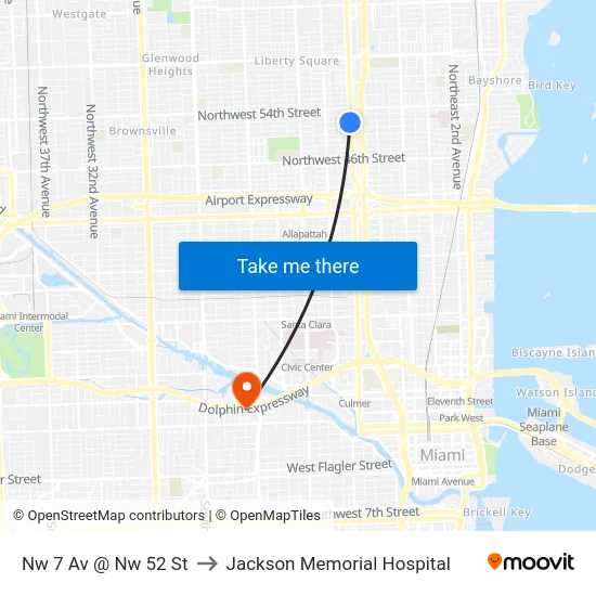 Nw 7 Av @ Nw 52 St to Jackson Memorial Hospital map