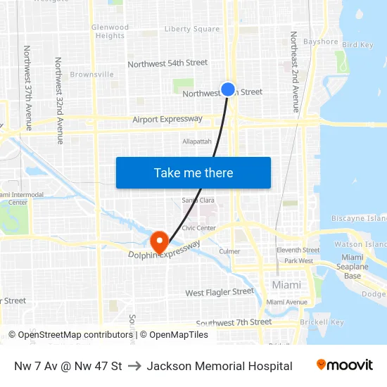 Nw 7 Av @ Nw 47 St to Jackson Memorial Hospital map