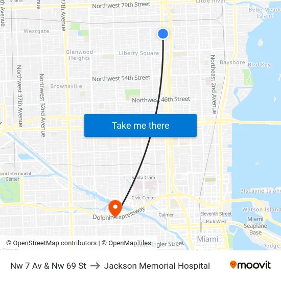 Nw 7 Av & Nw 69 St to Jackson Memorial Hospital map