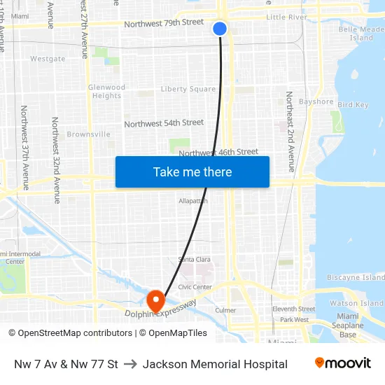 Nw 7 Av & Nw 77 St to Jackson Memorial Hospital map
