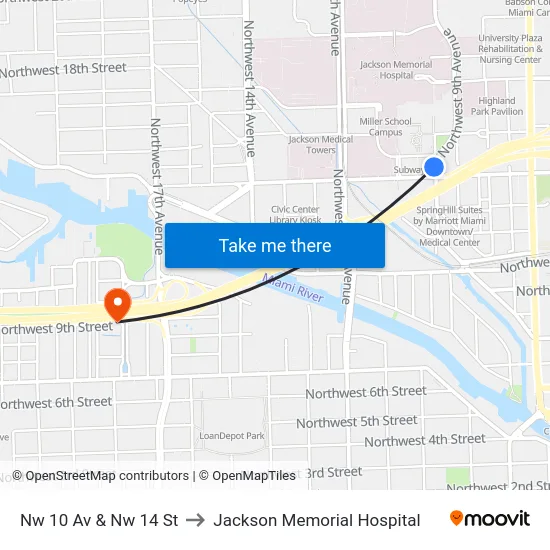 Nw 10 Av & Nw 14 St to Jackson Memorial Hospital map