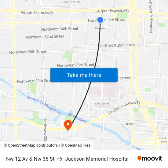 Nw 12 Av & Nw 36 St to Jackson Memorial Hospital map