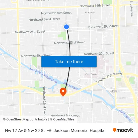 Nw 17 Av & Nw 29 St to Jackson Memorial Hospital map