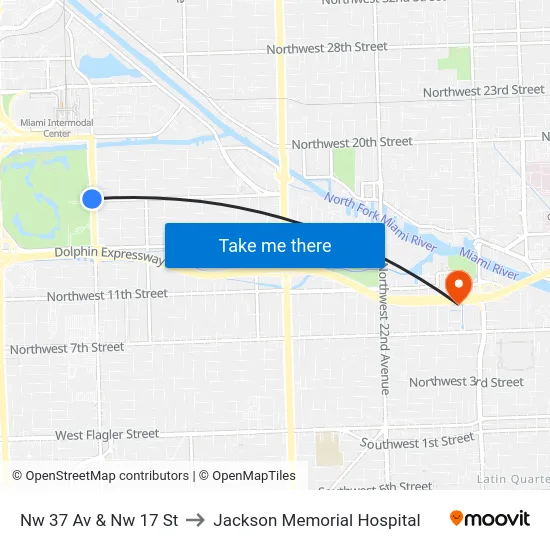 Nw 37 Av & Nw 17 St to Jackson Memorial Hospital map