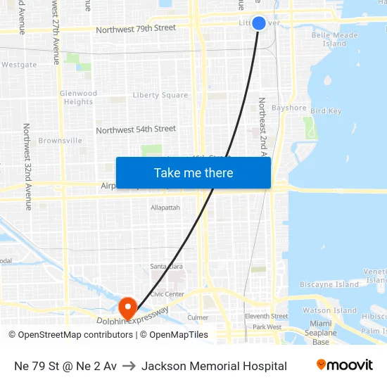 Ne 79 St @ Ne 2 Av to Jackson Memorial Hospital map