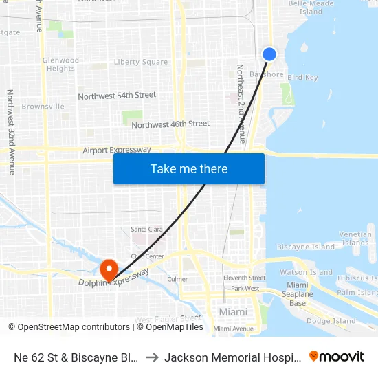 Ne 62 St & Biscayne Blvd to Jackson Memorial Hospital map