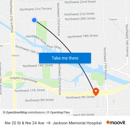 Nw 20 St & Nw 24 Ave to Jackson Memorial Hospital map