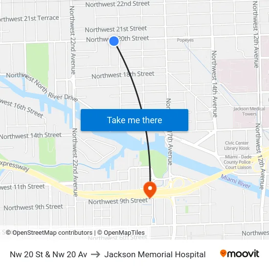 Nw 20 St & Nw 20 Av to Jackson Memorial Hospital map